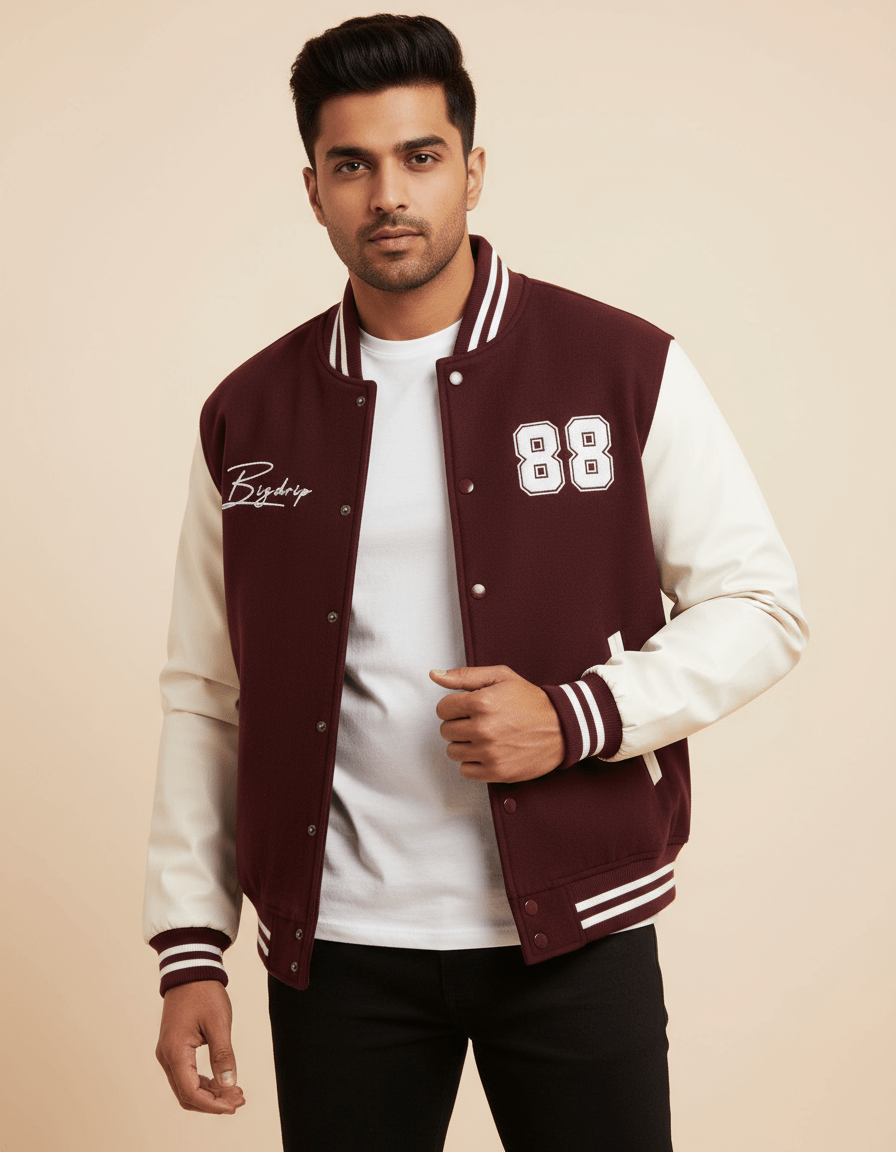 BIGDRIP Varsity Jacket - Maroon - BIGDRIP