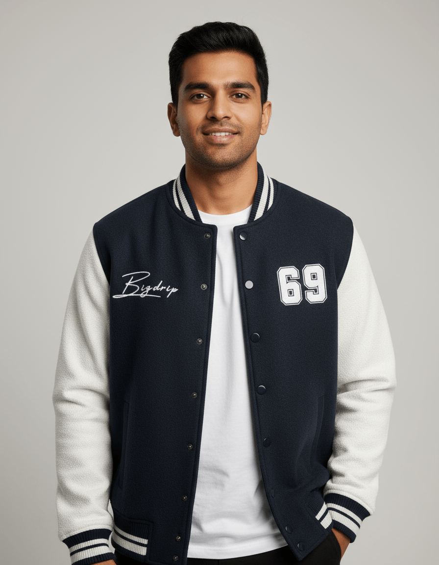 BIGDRIP Varsity Jacket - Navy Blue - BIGDRIP