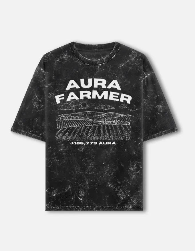 Aura farmer Acid Washed Oversized Tee - BIGDRIP