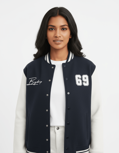 BIGDRIP Varsity Jacket - Navy Blue - BIGDRIP