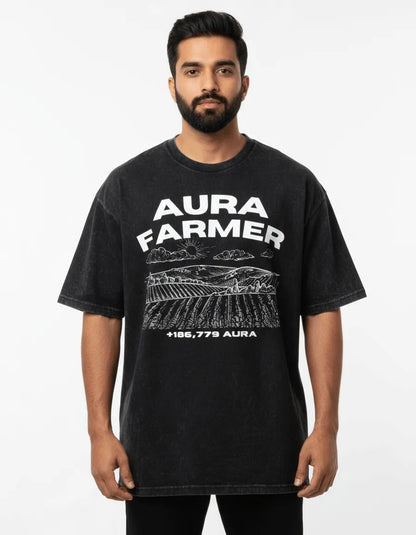 Aura farmer Acid Washed Oversized Tee - BIGDRIP