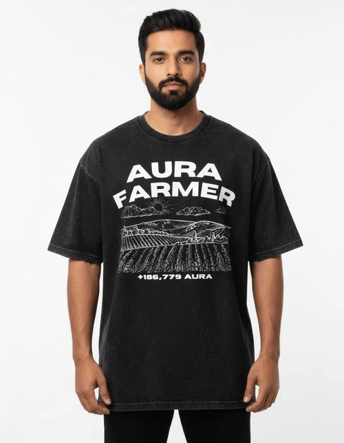 Aura farmer Acid Washed Oversized Tee - BIGDRIP